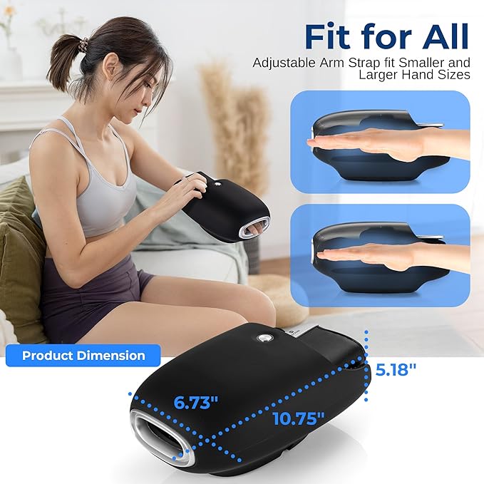 SereneLife Electric Hand Massager with Heat and Compression – Kneading Massage 6 Modes 6 Intensity Levels 3 Timer Settings for Relaxation &amp Stress Relief Black Open Hand