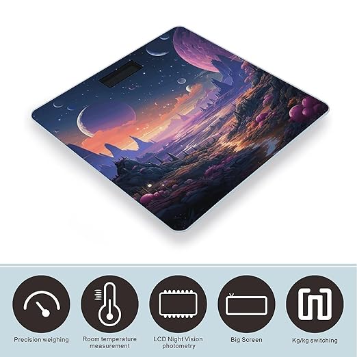 Colorful Retro Space Theme Bathroom Scale Rounded Smart Scale for Body Weight Automatic Power On/Off Weight Scales Accurate Bathroom Digital Scales for Pet Home Bedroom Kitchen
