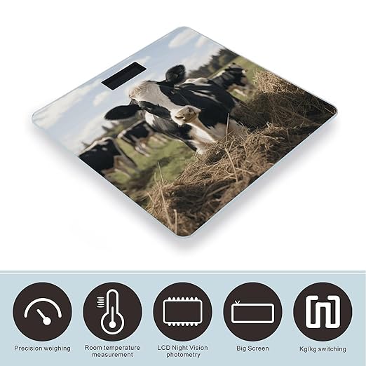 Cute Cows Digital Bathroom Scale for Body Weight Weighing Scale with Backlit LCD Display High Precision Measurements &amp Measures Weight Up to 180kg