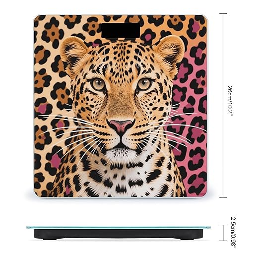 Pop Leopard Print Bathroom Scale for Body Weight LCD Display Digital Bathroom Scale Tempered Glass Bathroom Weight Scales Fashion Smart Scales for Home Bedroom 400 Lb