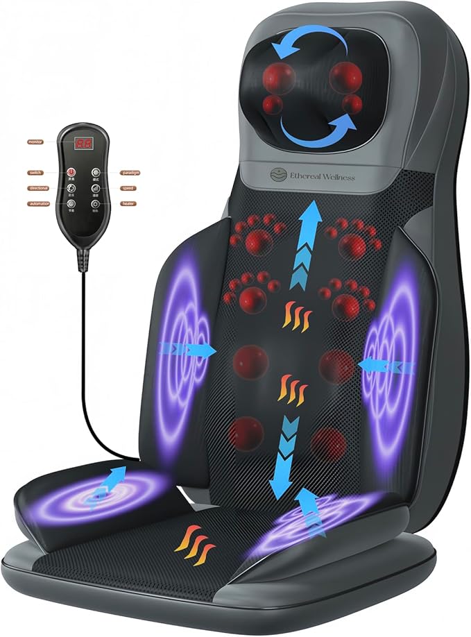 Shiatsu Massage Chair with Heat Full Back Shiatsu &amp Rolling Comfortable Massage Chair Pad for Stress Relief Gift for her/him Office and Home.Black Free car Adapter Included