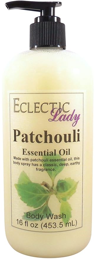 Eclectic Lady Liquid Pearl Body Wash - Patchouli Essential Oil Scent 3-in-1 Use For Bubble Bath Hand Soap &amp Body Wash Phthalate-Free Patchouli Essential Oil Fragrance Handcrafted in USA (16 oz)
