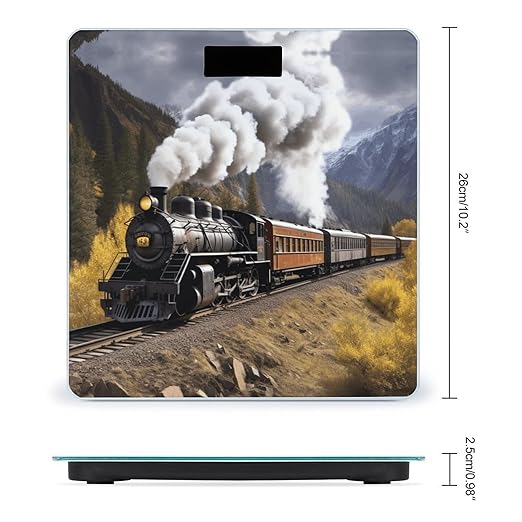 Steam Locomotive Train Bathroom Scale Rounded Smart Scale for Body Weight Automatic Power On/Off Weight Scales Accurate Bathroom Digital Scales for Pet Home Bedroom Kitchen