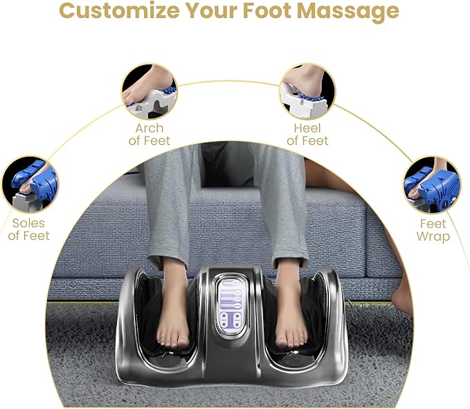 WELLHUT Foot Massager Machine Shiatsu Foot and Calf Massager for Ankle Calf Leg Arm Shiatsu Kneading Rolling Feet Massager Machine Gifts for Men and Women Gray