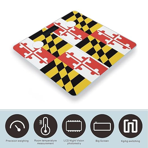 Maryland State Flag Smart Square Scale with Digital Display for Bathroom Scale
