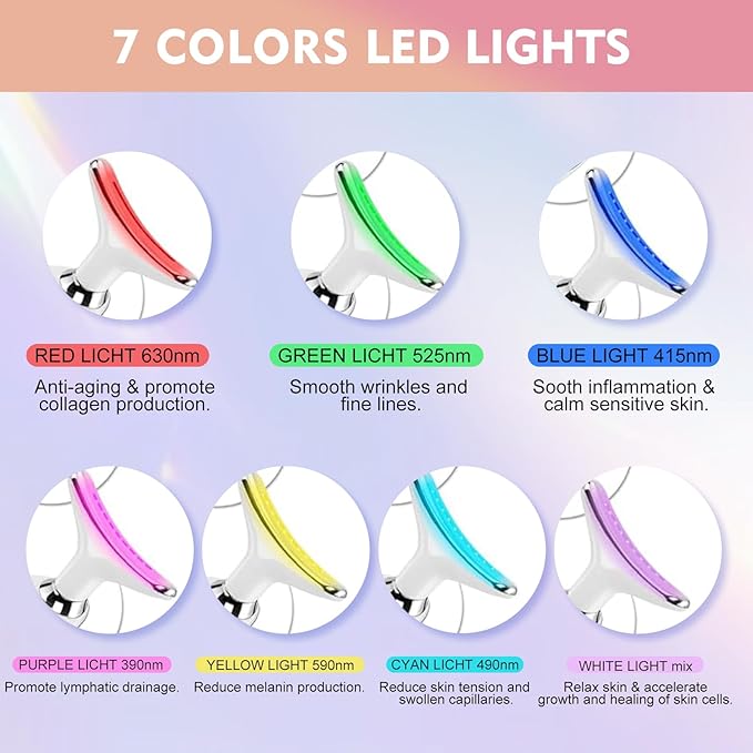 New Red-Light-Therapy-for-Face and Neck Massager Tool7 Colors Adjustable Vibration and ThermalsWomens Skin Rejuvenation Lifting Facial Massager Tool for ToningGlow BoostWrinkles