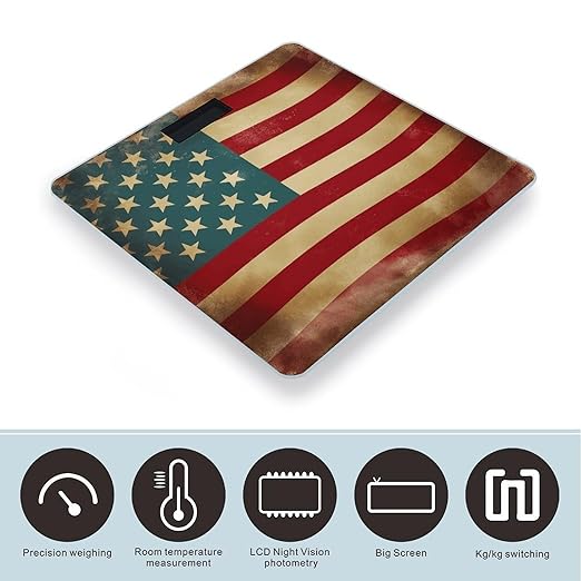 Digital Bathroom Scale for Body Weight Scale with Bright LCD Display High Accuracy Step-On Technology Auto On/Off Vintage American Flag 4Th of July USA Digital Scales 400 Lbs /180kg