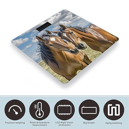 Horses in Love Scale for Body Weight Digital Bathroom Scale Toughened Glass High Precision Scales for Body Weight with Large LCD Backlight Display Weight Scales