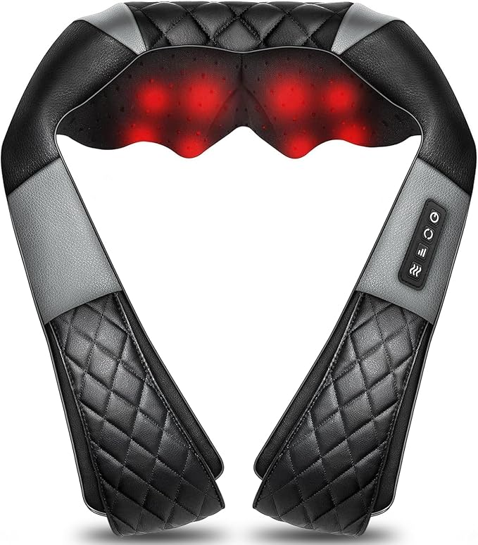 Shiatsu Neck and Back Massager with Heat Electric Deep Tissue 4D Kneading Massage Pillow for Shoulder Leg Body Muscle Pain Relief - Best Gifts for Women Men Mom Dad (Black Grey)