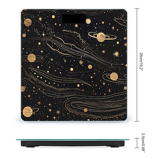 Gold and Silver Space Themed Weight Scale Digital Electronic Scales Bathroom Scale Larg LCD Backlight Display High Precision MeasurementsTempered Glass