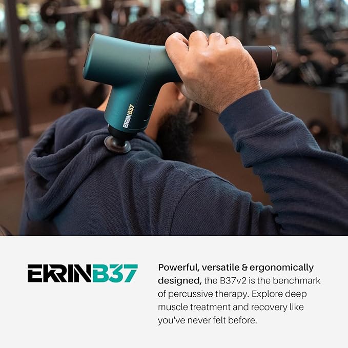 Ekrin Athletics B37v2 Massage Gun - Deep Tissue Massage with High-Powered Brushless Motor - Ergonomic Back Massager for Pain Relief - 5 Speeds 4 Attachments - Ultra Quiet Hand-Held Massager