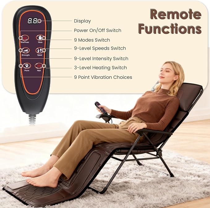 KOCASO PU Leather Full Body Massage Mat Multifunctional Massage Chair Pad with Heat Timer Shiatsu Neck Massager Carry Bag Earplugs Anti-Slip Bottom for Reclining Chair