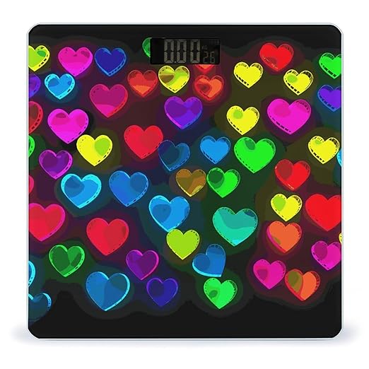 Rainbow Hearts Weight Scale Digital Electronic Scales Bathroom Scale Larg LCD Backlight Display High Precision MeasurementsTempered Glass