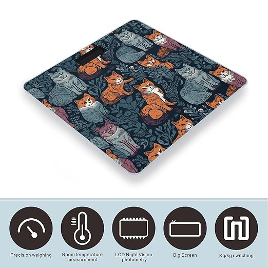 Cat Print Scale for Body Weight Highly Accurate Digital Bathroom Scale Sturdy Tempered Glass Weighing Scales with LCD Display Fashion Body Fat Smart Scales 400lb