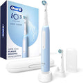 Oral-B Rechargeable Electric Toothbrush iO3 Limited Deep Clean 3 Cleaning Modes Visual Pressure Sensor to Protect Gums 2 Brush Heads Travel Case ICY Blue