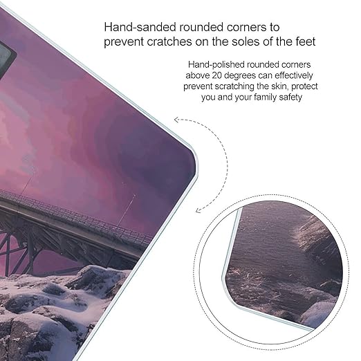 Bridge on Snow Scale for Body Weight Anti-Slip Tempered Glass Digital Bathroom Scales Clear LCD Display Weighing Scale Safe Rounded Corners Smart Scales
