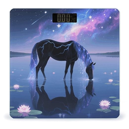 Galaxy Horse Weight Scale Cute Bathroom Scale for Body Highly Accurate Digital Weighing Machine for People Compact LCD Display Scales with Sturdy Toughened Glass Scales