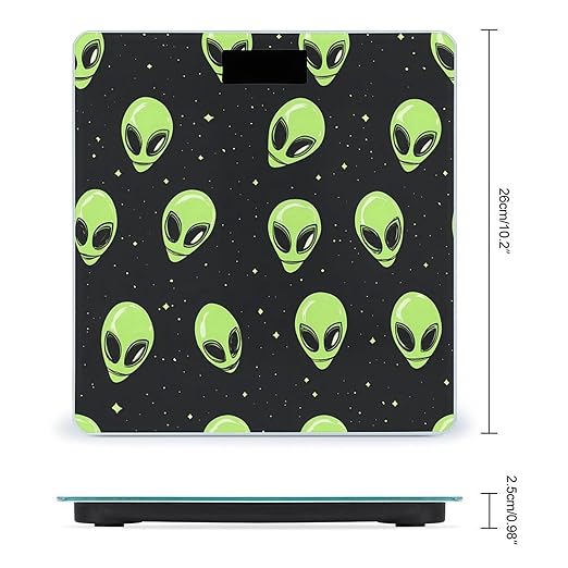 Green Aliens Digital Bathroom Scale for Body Weight Lighted LCD Display Round Corner