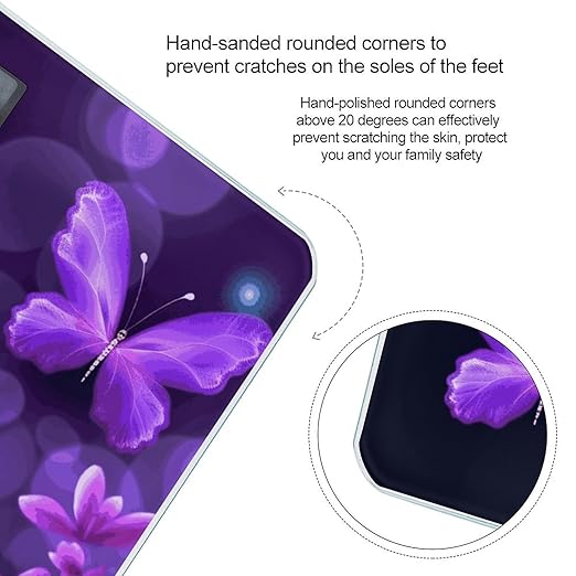 Lovely Purple Scale for Body Weight Accurate Digital Bathroom Scale Toughened Glass High Precision Scales Smart Weight Scales with Large LCD Backlight Display Weighing Machine
