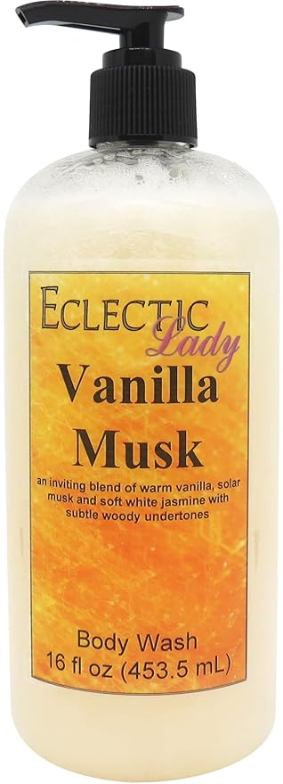 Eclectic Lady Liquid Pearl Body Wash - Vanilla Musk Scent 3-in-1 Use For Bubble Bath Hand Soap &amp Body Wash Phthalate-Free Vanilla Musk Fragrance Handcrafted in USA (16 oz)