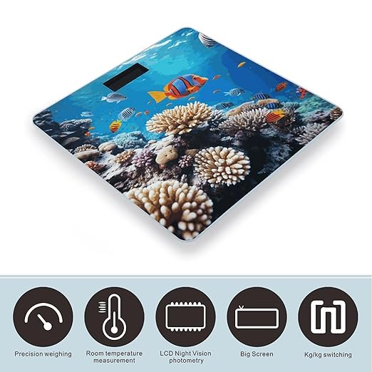 Ocean Tropical Fish Coral Bathroom Scale for Body Weight 400 Lb Weight Scale with High Precision Sensors Tempered Glass Highly Accurate Digital Weighing Machine for People