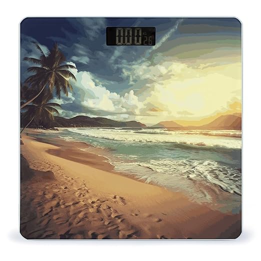 Sunset on The Beach Bathroom Scale for Body Weight 400 Lb Weight Scale with High Precision Sensors Tempered Glass Highly Accurate Digital Weighing Machine for People