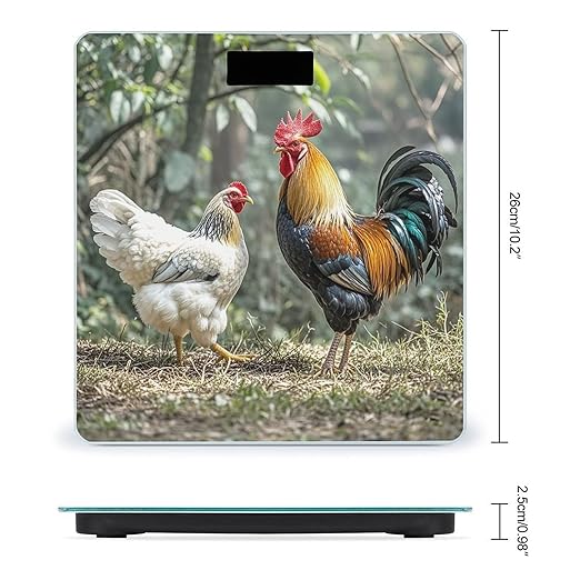 Rooster and Hen Bathroom Scale for Body Weight Bathroom Weighing Scales with Back Lit LED Display Sturdy Tempered Glass Body Weight Bathroom Scale 400lb Weighing