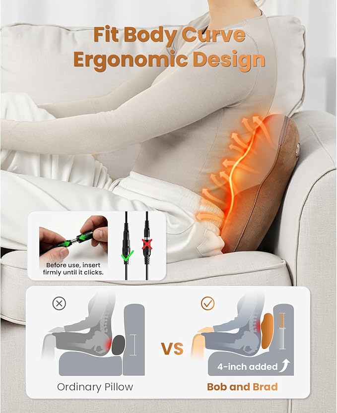 BOB AND BRAD Back Massager with Heat FSA Eligible EZBack Corded Back Massager for Pain Relief Deep Tissue Shiatsu Back Shoulder and Neck Massage Pillow Soothing Full-Body Relief for Women Men