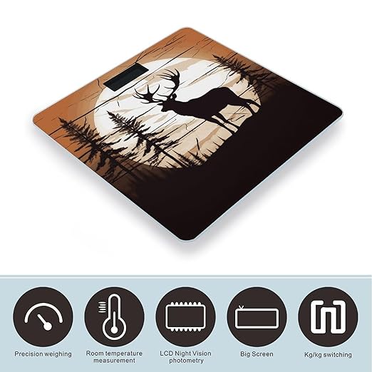 Wild Elk Silhouette Bathroom Scale Weight Scale for Body WeightHighly Accurate Digital Weighing Machine Clear LED Display Digital Bathroom Body Scale 400lb/182kg