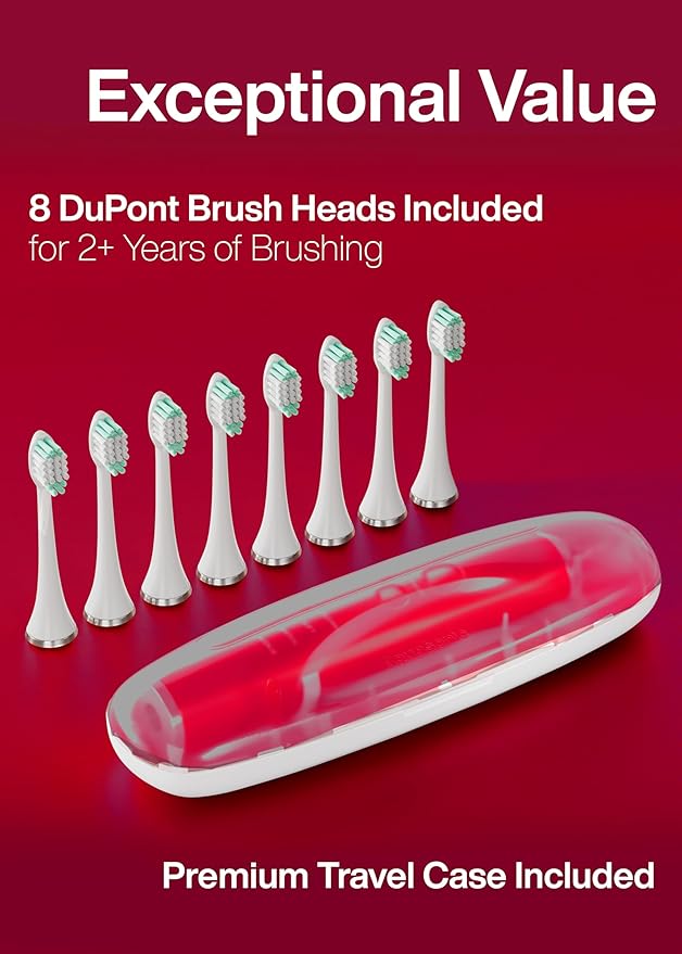 Aquasonic Vibe Series Ultra-Whitening Toothbrush – ADA Accepted Electric Toothbrush - 8 Brush Heads &amp Travel Case – 40000 VPM Motor &amp Wireless Charging - 4 Modes w Smart Timer – Ruby