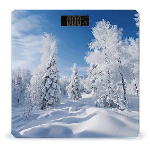 Snow Covered Winter Trees Bathroom Scale Large LCD Backlight Display Digital Scale Rounded Corners Body Scales Automatic Power On/Off Bathroom Scales for Home Bedrooms