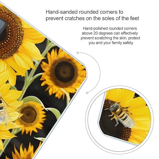 Sunflower Bees Bathroom Scale Large LCD Backlight Display Digital Scale Rounded Corners Body Scales Automatic Power On/Off Bathroom Scales for Home Bedrooms