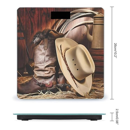 Cowboy Black Hat Western Boots Scale for Body Weight Anti-Slip Sturdy Tempered Glass Weighing Machine Highly Digital Accurate Bright LCD Bathroom Scale for Household Gift