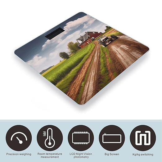 Country Road with Farm and Tractor Scale for Body Weight Digital Bathroom Scale Accurate Smart Weight Scales with Large Display Weighing Machine High Precision Scales