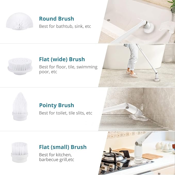 Tilswall M3 Brush Heads 4 Pack Replacement Brush Heads for Electric Spin Scrubber Cordless Shower Scrubber Rotating Cleaning Brush for Tile Grout/Floor/Tub/Bathroom