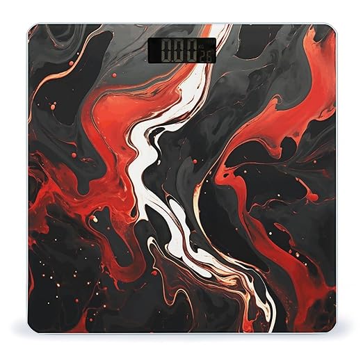 Digital Bathroom Scale for Body Weight Scale with Bright LCD Display High Accuracy Step-On Technology Auto On/Off Black and Red Marble Digital Scales 400 Lbs /180kg