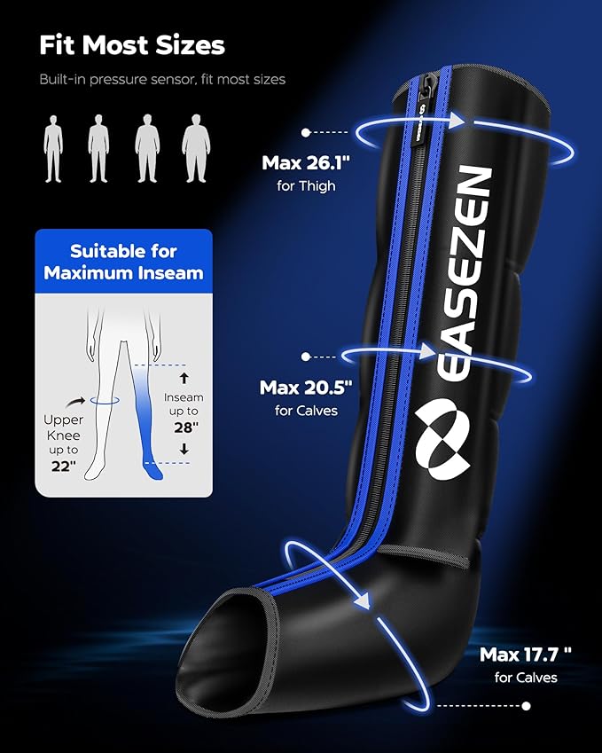 Leg Compression Massager for Circulation and Pain Relief Leg Recovery Compression System for Fast Recovery of Foot Calf and Thigh Relieve Edema Reduce Muscle Fatigue