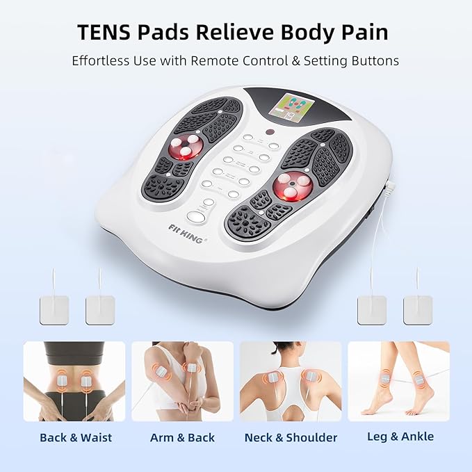 FIT KING Neuropathy Pain Relief for Feet Massager EMS Foot Massager for Neuropathy with TENS Pads Foot Circulation Stimulator for Plantar Fasciitis Diabetes Feet Pain Relief