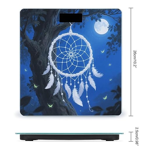 White Fantasy Dream Catcher Weight Scale Large Digital Bathroom Scales with Bright LED Display Non Slip Digital Scale and Step On Fashion Weighing Machine for Body