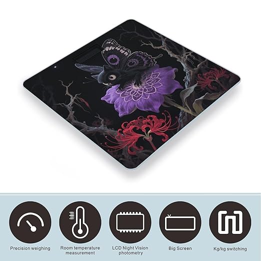 Purple Butterfly Weight Scale Large Digital Bathroom Scales with Bright LED Display Non Slip Digital Scale and Step On Fashion Weighing Machine for Body