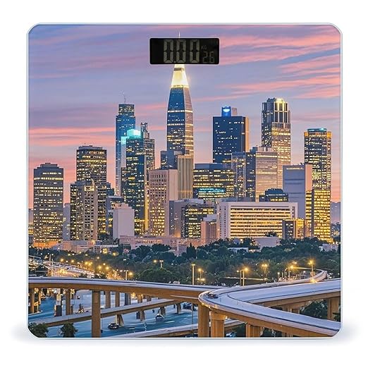 Los Angeles Skyline Scale for Body Weight Accurate Digital Bathroom Scale Toughened Glass High Precision Scales Smart Weight Scales with Large LCD Backlight Display Weighing Machine