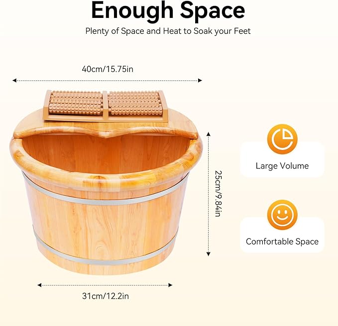 Wooden Bucket Foot Bath MassagerTall Foot Basin Wooden Bucket with Lid and Massage Roller Soaking Bath Basin Feet Relaxing Soak Spa for Home Office Foot Baths