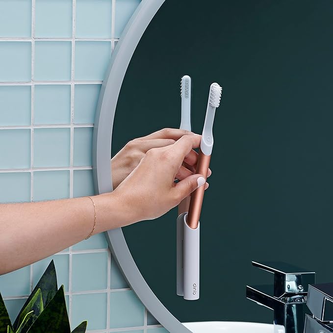 Quip Metal Sonic Electric Toothbrush for Adults - Time Travel &amp Soft Bristles with Travel Case &amp Replacement Brush Head - 3 Month Battery Life Copper