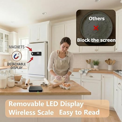 11lb Digital Kitchen Food Scale with Pull Out Display &amp Meat Thermometer 0.1g Precision Wireless Scale for Baking 304 Stainless Steel LED Screen 5 Units USB Rechargeable