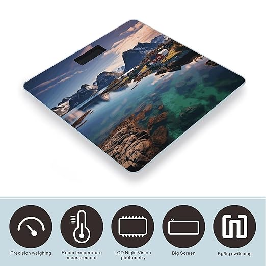 Norway Islands Weight ScaleClear LED Display Bathroom Digital Weighing ScaleTempered Glass Digital Bathroom Scale for Body Weight Capacity Up to 400 Lbs