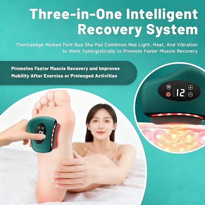 Foot Scraper Plantar Fasciitis 12 Massage Levels and 12 Heat Levels Red Light Heated Gua Sha Device for Plantar Fasciitis 4-in-1 Vibration Device for Muscle Care (White)