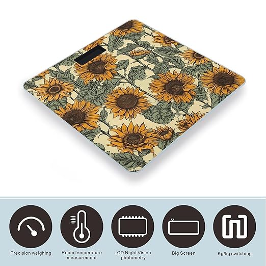 Romantic Sunflowers Scale for Body Weight Smart Scales Digital Bathroom Scale High Precision Weighing Scales with Large Display Weighing Machine for People