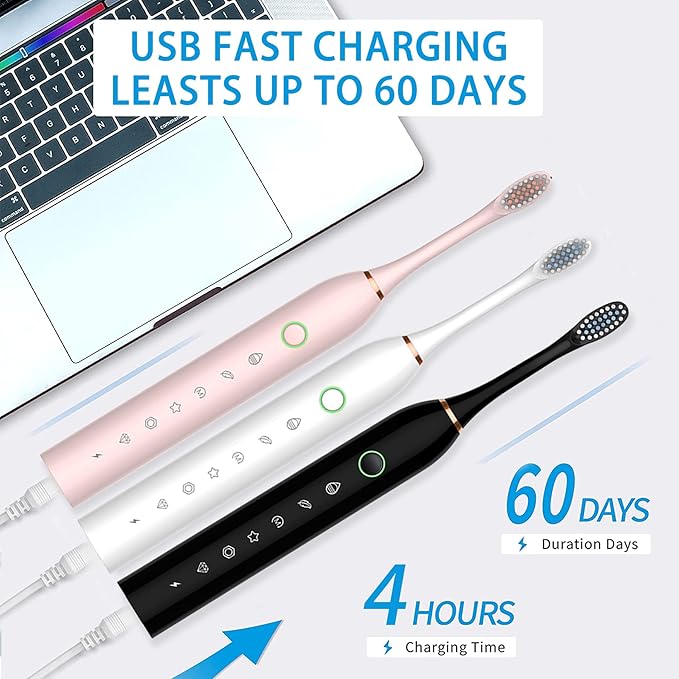 Electric Toothbrush for Adults Rechargeable Electric Toothbrush with 12 Brush Heads 42000vpm 6 Modes IPX7 Waterproof 3 Pack Soft Electric Toothbrush