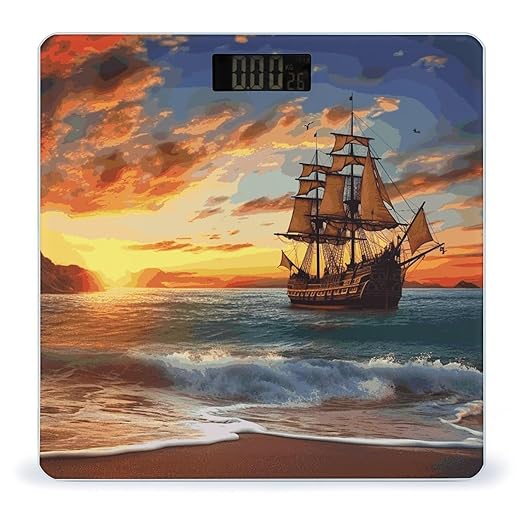 Digital Bathroom Scale for Body Weight Scale with Bright LCD Display High Accuracy Step-On Technology Auto On/Off Pirate Ship in The Sunset Digital Scales 400 Lbs /180kg