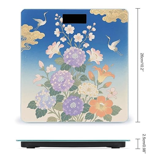Vintage Flower Scale for Body Weight Sturdy Tempered Glass Weighing Scales with LCD Display Accurate Digital Bathroom Scale Convenient Body Fat Smart Scales Easy Read